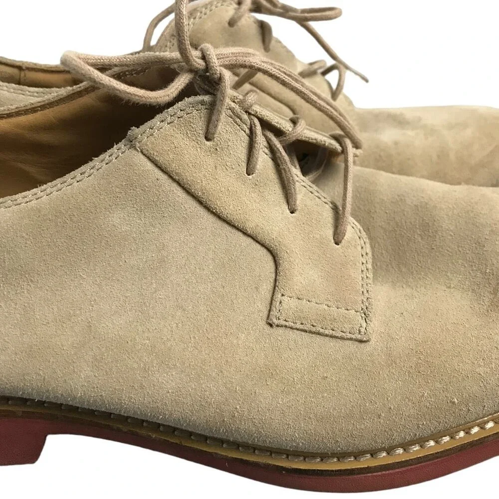 Cole Haan Derby Mens 11 Tan Suede C12161 Lace‎ Up Brick Red Sole Plain Toe Shoes